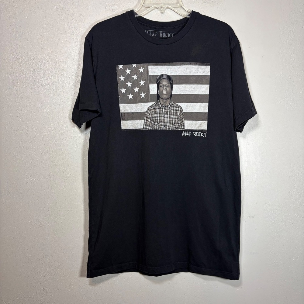 ASAP Rocky Graphic T-Shirt Black American Flag Rap Tee Large